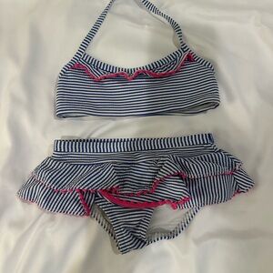 Striped Bikini Set with Pink Accents